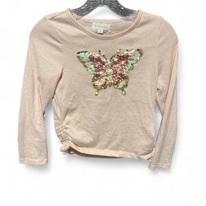 btween Kids Light Pink Sequin Butterfly Long Sleeve Top